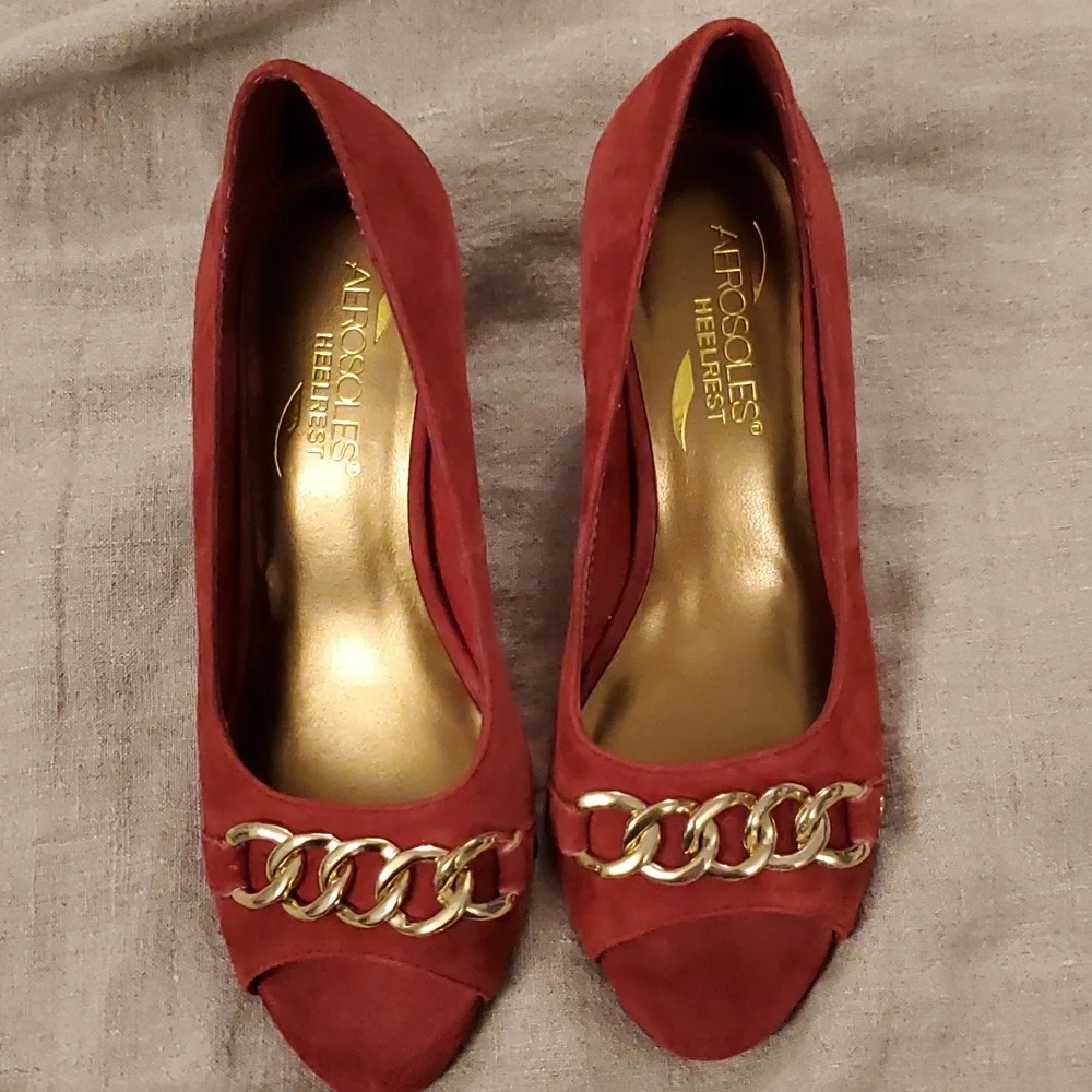 Aerosoles Heelrest Red Peep Toe Shoes 6M - Picture 4 of 7